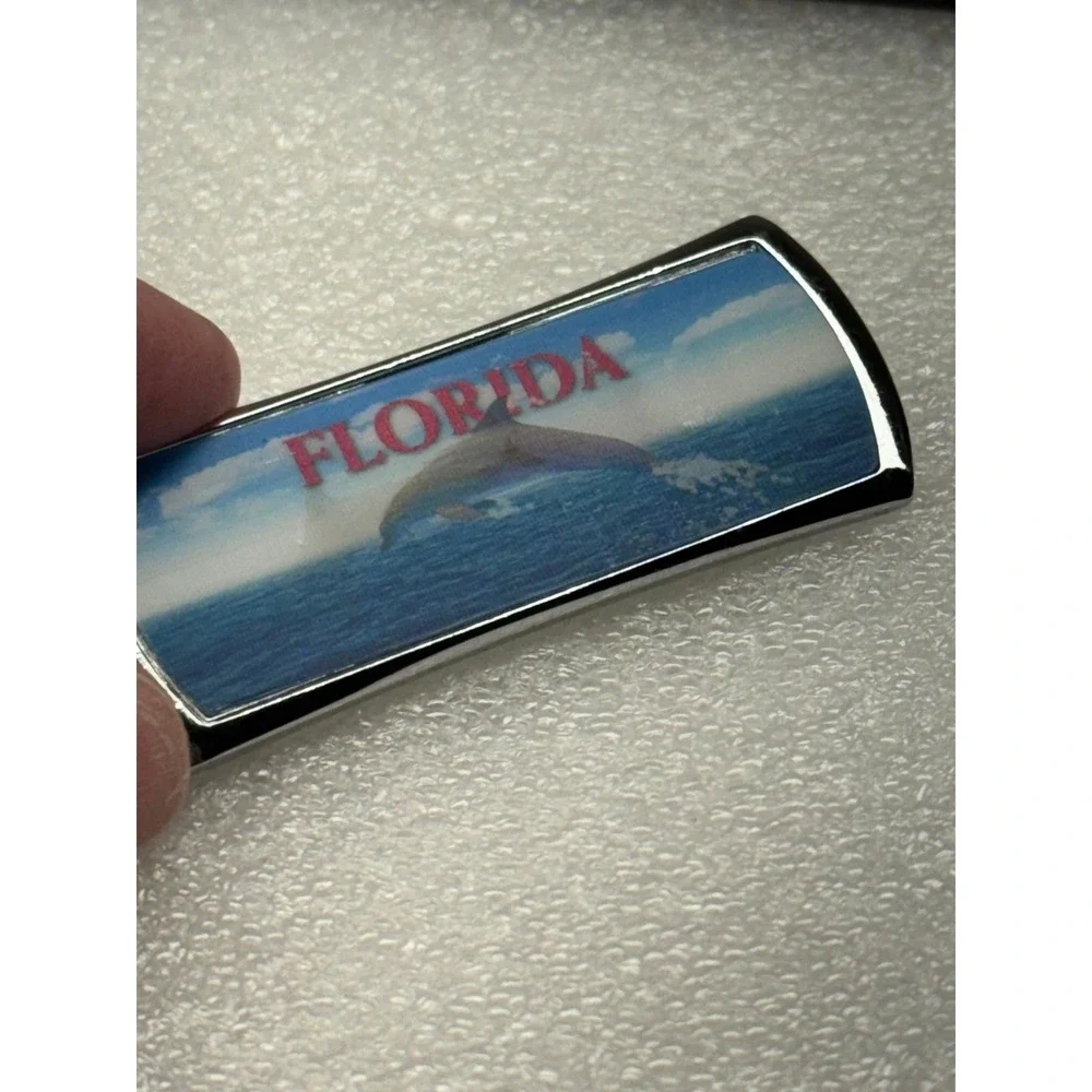 Florida Dolphin Beach‎ Scene Souvenir Keychain Metal Chrome Erica Beach Scene